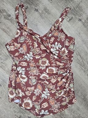 Lands End Swimsuit 20W Tummy Control One Piece Paisley Ruched Plus Size NWOT